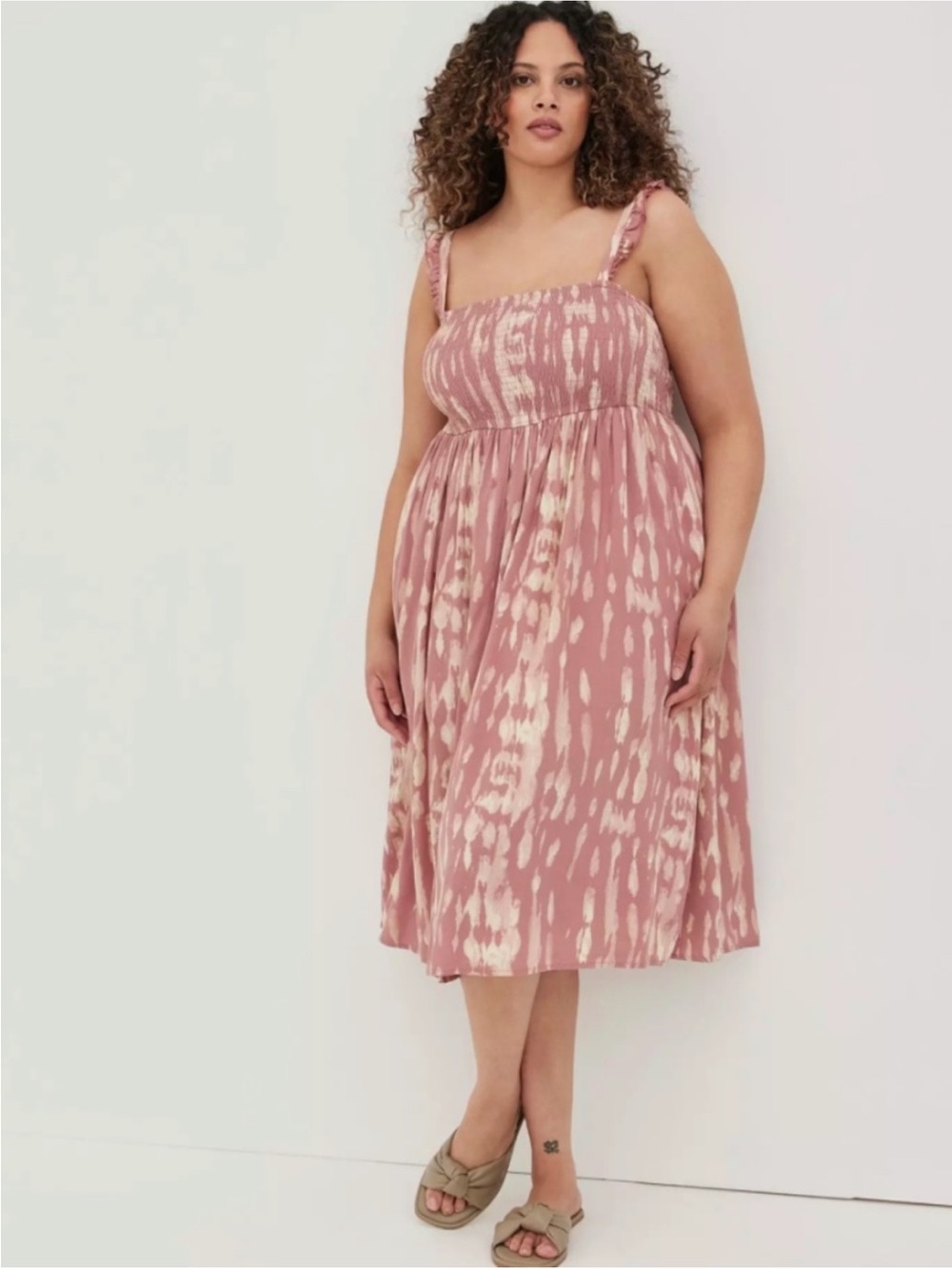Torrid Ruffled Pink and Cream Maxi Dress Large